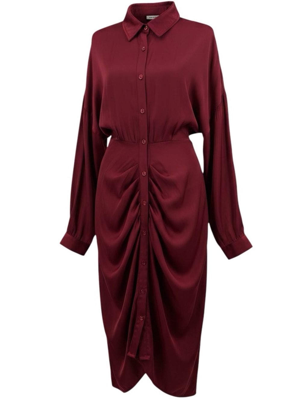 Steve Madden Tori Wine Satin Ruched Midi Shirt Dress NWT Date Night Fall Size 12